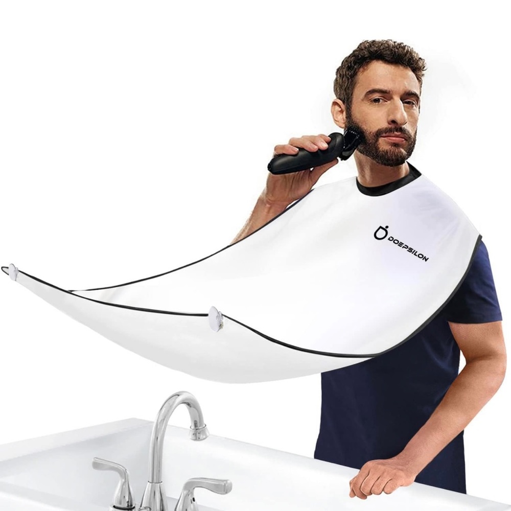 Beard bib apron for men for shaving and trimming. Grooming gift for men-white